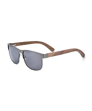 Frame: Gun Metal ;  Arm: Dark Brown Wood; Earpiece: Dark Brown Wood; Lens: Black Multi-Layer Triacetate Cellulose (TAC); Mirrored Lens: No; Gradient Lens: No; Polarization: Optical Quality; UV Protection: 100% UVA/UVB; Hinge: Spring Loaded Stainless Steel; Adjustable Nosepads: Yes; Lens Width: 55mm; Temple Length: 150mm; Bridge Width: 18mm.