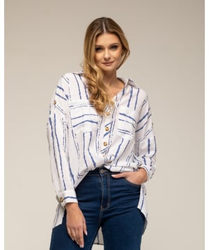 Shirt met lange mouwen, gestreept patroon en zakken