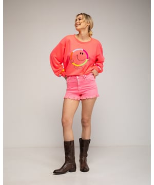 Fluorkleurige denim shorts met gerafelde zoom