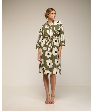 Jurk met bloemenprint, borstzak en riem en 3/4 mouwen