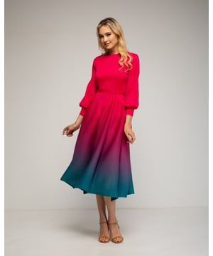 Midi-jurk met crinckles en coupenaden in de taille