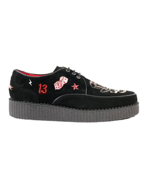 Jeffery-West MUSE 'LUCKY 13' Black Suede Embroidered BROTHEL CREEPER