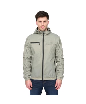 100% Nylon. Design: Plain. Fabric Technology: Durable, Lightweight. Cuff: Elasticated. Neckline: Hooded. Sleeve-Type: Long-Sleeved. Rubber Zip Pull. Hood Features: Adjustable, Bungee Cord. Pockets: 2 Chest Pockets, Zip, Flap Closure, 2 Side Pockets. Fastening: Full Zip. Hem: Elasticated. M: 40 in. L: 42 in. XL: 44 in.