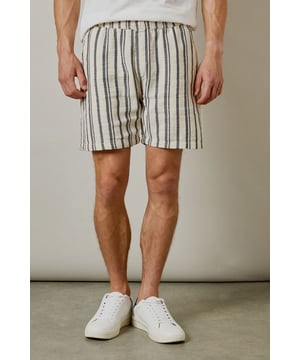 Textured woven fabric with vertical stripe pattern for a classic summer aesthetic
        Relaxed fit design offering optimal comfort for warm-weather wear
        Practical back pocket detail for essential storage
        Mid-thigh length cut for a contemporary casual look
        Versatile design that pairs effortlessly with both casual and smart-casual tops
    
    These Burton textured casual shorts deliver laid-back sophistication for the modern man who values both comfort and style. The distinctive vertical stripe pattern adds visual interest while maintaining versatility for numerous styling options. Pair with a crisp white t-shirt and trainers as shown for an effortless daytime look, or match with the coordinating shirt to create a fashionable co-ord set perfect for summer socials. The relaxed silhouette ensures unrestricted movement, making these shorts ideal for barbecues, casual pub outings with mates, or weekend getaways. The neutral tones allow for easy integration into your existing wardrobe, while the textured fabric adds a subtle touch of refinement. Machine washable at 30 degrees, these shorts combine practicality with enduring style for the discerning gentleman.