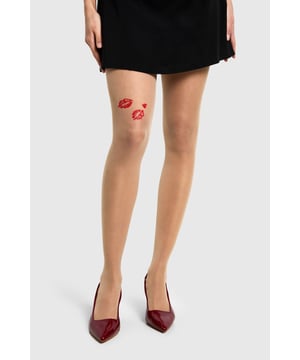 Playful kiss-print design adds a flirtatious touch
        Sheer fabric for a sultry look
        Comfortable stretch material for all-day wear
        Seamless construction for a smooth silhouette
        Versatile neutral tone complements various outfits
    
    Make a bold statement with these cheeky kiss-print tights from Boohoo. Perfect for adding a touch of romance to your ensemble, these tights feature a playful lip motif that's sure to turn heads. The sheer fabric offers a tantalising glimpse of skin, while the stretchy material ensures comfort throughout your day or night out. Ideal for Valentine's Day or any occasion where you want to inject a bit of fun into your look, these tights pair beautifully with a little black dress and heels for a night on the town. Alternatively, style them with an oversized jumper and ankle boots for a more casual, yet equally eye-catching daytime outfit. Whether you're heading to a romantic dinner or a girls' night out, these tights are the perfect way to express your flirtatious side while staying on-trend.