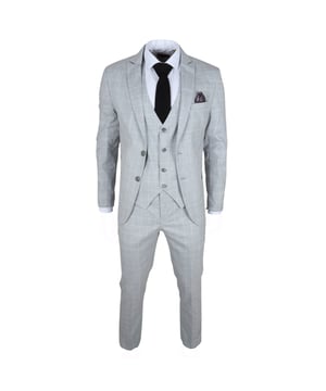 Make a lasting impression with this elegant Grey checked 3-piece suit, designed to bring modern sophistication to any formal occasion. Whether you're attending a wedding, leading a business meeting, or dressing to impress, this suit delivers a tailored fit that enhances your silhouette and boosts your confidence. Crafted from premium quality fabric, it combines durability with all-day comfort. The versatile set includes a blazer, vest, and trousers—perfect for creating classic or contemporary looks.\nElegant GreyChecked Design: Adds a refined touch of modern elegance to your formalwear.\nTailored Fit for a Sharp Look: Provides a sleek, polished silhouette that flatters your frame.\nPremium Quality Fabric: Made from a blend of 80% polyester and 20% viscose for comfort and durability.\nVersatile 3-Piece Set: Includes a blazer, vest, and trousers that can be worn together or styled separately.\nMaterial Composition: 80% Polyester, 20% Viscose.