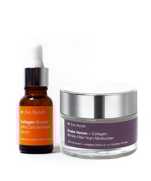 "Snake Venom + Collagen Wrinkle Filler Night Moisturiser 50ml

Formulated for:
Wrinkles and fine lines
Loss of plumpness
Dehydrated skin

Wrinkle Filler Night Moisturiser is specially formulated for skin with fine lines and wrinkles and that has lost it youthful plumpness. It contains a synthetic snake venom peptide that helps to reduce deep wrinkles and fine lines, this combined with collagen and shea butter it aims to give the skin a smoother look while you rest.

Facts:
+1 super wrinkle ingredient
+1 super moisturising ingredient
+2 super hydration boosting ingredients
+ More than 10 active ingredients in total

Key Ingredients
Snake Venom Peptide
Snake Venom Peptide is a synthetic peptide that replicates the effects of Waglerin 1, component that is found in the poisonous Temple Viper snake. It works by reducing muscular contractions in the face and reduces cell movement; thereby keeping the skin smooth and aiming to reduce wrinkles and fine lines.

Collagen
Collagen is naturally found in our skin and as we age the production of collagen slows down. As an skincare ingredient collagen aims to boost plumpness and the look of the skin by bringing moisture and hydration to the skin.

USAGE: Apply pea-sized amount of the cream on cleansed face, neckline and neck in the evening.Â 

Ingredients: Aqua, Glycerin, Butyrospermum Parkii (Shea) Butter, Urea, Argania Spinosa Kernel Oil, Propylene Glycol, Cetearyl Alcohol, Glyceryl Stearate, Caprylic/Capric Triglyceride, Glyceryl Stearate Citrate, Cera Alba, Camellia Japonica Seed Oil, Dimethicone, Cyclopentasiloxane, Cyclohexasiloxane, Sodium Hyaluronate, Dipeptide Diaminobutyroyl Benzylamide Diacetate, Hydrolyzed Pearl, Sea Salt, Soluble Collagen, Isoamyl Cocoate, Triethanolamine, Acrylates/C10-30 Alkyl Acrylate Crosspolymer, Disodium EDTA, BHA, Phenoxyethanol, Ethylhexylglycerin, Parfum.
Collagen Booster Ultra Concentrated Serum 15ml

Formulated for:
Wrinkles and fine lines
Loss of firmness
Uneven skin tone

Collagen Ultra Concentrated Serum is specially formulated for fine lines and wrinkles and for skin that is losing its youthful plumpness. It contains a Hydrolyzed Soya Fibre that has been researched to improve the looks of fine lines and wrinkles.

Facts:
+1 super wrinkle ingredient
+1 super moisturising ingredient
+2 lightweight oils

Key Ingredients
Hydrolyzed Soya bean fibre
Hydrolyzed Soya bean fibre works to fight the signs of aging by boosting collagen I synthesis.

Konjac Root Extract
Konjac root extract aims to keep skin hydrate and smooth it contains approximately 40% glucomannan which when it comes into water .can expand up to 17 times in size.


Helichrysum StoechasÂ 
Natural antioxidant that aims to protect the skin from free radical damage.

ROVITAMIN B5
Provitamin B5 aims to retain and preserve moisture. Provitamin B5 protects the skinâ€™s barrier and helps the skin to retain its moisture levels and shield it from irritation. By applying a product with Provitamin B5, you will maximise your skinâ€™s hydration while improving its softness and elasticity.

Ingredients: Aqua (Water), Propylene Glycol, Panthenol, PEG-40 Hydrogenated Castor Oil, Helichrysum Stoechas Extract, Hydrolyzed Soybean Fiber, 1,2-Hexanediol, Amorphophallus Konjac Root Extract, Caprylyl Glycol, Phenoxyethanol, Ethylhexylglycerin, Acrylates/C10-30 Alkyl Acrylate Crosspolymer, Sodium Hydroxide.

To use, apply a few drops of the serum onto clean, dry skin, concentrating on areas where loss of firmness and elasticity are most noticeable, such as the cheeks, jawline, and neck. Gently massage the serum into the skin using upward motions until it is fully absorbed. For best results, incorporate the serum into your morning and evening skincare routines, following up with a moisturizer to seal in the benefits. Regular use will help restore skin’s resilience and achieve a more lifted, youthful appearance.