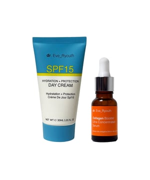"SPF15 Hydration + Protection day cream 30 ml: Infused with advanced SPF15 protection, this day cream acts as a reliable barrier against UVA and UVB rays, safeguarding your skin from potential sun damage. Its lightweight and non-greasy texture make it an ideal companion for daily use, allowing you to embrace the outdoors with confidence while maintaining a nourished, youthful glow. 
 Collagen Booster Ultra Concentrated Serum 15ml: 
 Collagen Ultra Concentrated Serum is specially formulated for fine lines and wrinkles and for skin that is losing its youthful plumpness. It contains a Hydrolyzed Soya Fibre that has been researched to improve the looks of fine lines and wrinkles.
"To use the SPF15 Hydration + Protection Day Cream (30 ml) with the Collagen Booster Ultra Concentrated Serum (15 ml), begin by cleansing your face to remove any impurities. After your skin is clean and dry, dispense a few drops of the Collagen Booster Ultra Concentrated Serum onto your fingertips. Gently apply the serum to your face, focusing on areas that may show signs of aging or require extra nourishment. Allow the serum to absorb into your skin for about a minute.

Next, take a small amount of the SPF15 Hydration + Protection Day Cream and apply it evenly over your face and neck. Use gentle upward strokes to massage the cream into your skin, ensuring that it is fully absorbed. This cream not only hydrates your skin but also provides essential protection against UV rays.

For optimal results, incorporate this routine into your morning skincare regimen, allowing the collagen booster to work on enhancing skin elasticity and firmness while the day cream keeps your skin hydrated and shielded from sun exposure."