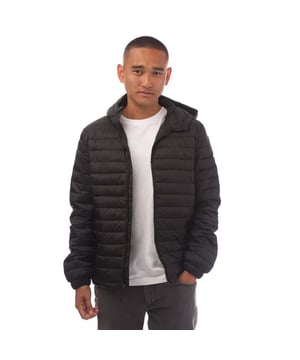 Mens Timberland Axis Peak Water Repellent Jacket in black.- Hooded.- Full zip fastening.- Side pockets.- Linear logo print.- Elasticated cuffs.- Tier 1 Water Repellent Technology.- 100% Nylon.- Ref: A625K0011