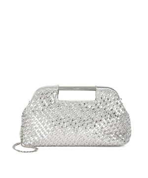 Designed with a stylish bar handle, this occasion bag has been crafted from with a diamante mesh insert weave that adds a subtle shimmer. This elegant design features a magnetic closure and the addition of the removable chain handle allows you to wear this as a shoulder style.