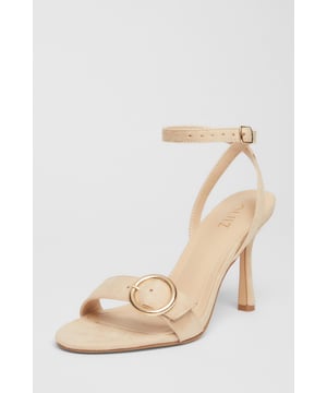 - Faux leather finish - Flared heel - Buckle detail - Open toe - Ankle strap - Heel height: 9 cm / 3.5 inches approx
