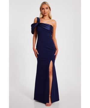 - Asymmetric design - Satin neckline - Knot detail - High leg split - Model height: 5'9" - Model wears uk 8 / us 4 / eur 36 - Always check the wash care label - Cool hand wash with mild detergent