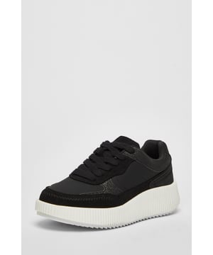 - Faux leather finish - Glitter trim - Lace up style - Chunky sole