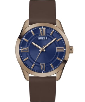 Dit Guess Heren horloge beschikt over een Quartz binnenwerk. De kast (44 mm mm) is vervaardigd uit RVS (Bronze) en heeft een Mineraalglas. De band is Bruin Siliconen. Dit horloge uit de Guess Elliot reeks is een mooi en tijdloos geschenk. Verras jezelf of iemand anders met dit cadeau. Bovendien geniet u hierbij van 2 jaar garantie tegen alle fabricagefouten.