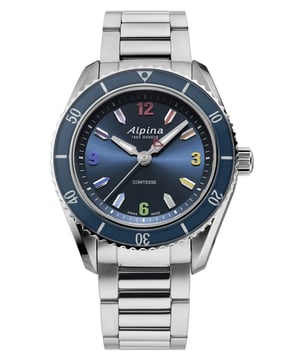 This Alpina Alpiner Comtesse Sport Analogue Watch for Women is the perfect timepiece to wear or to gift. It's Silver 36 mm Round case combined with the comfortable Silver Stainless steel watch band will ensure you enjoy this stunning timepiece without any compromise. Operated by a high quality Quartz movement and water resistant to 5 bars, your watch will keep ticking. Alpina Alpiner Comtesse Sport is a perfectly designed timepiece that matches any elegant look. This Analogue watch has a function: Luminous Hands and has a Swiss Made Movement High quality Silver Stainless steel strap with a secure Deployment clasp, measuring 19 cm in length and 17 mm in width Case diameter: 36 mm,case thickness: 10 mm, case colour: Silver and dial colour: Blue