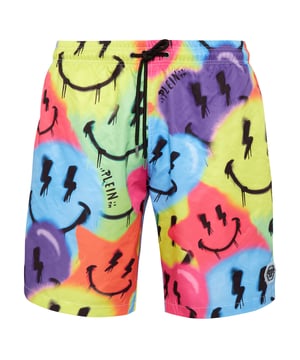 Personalice también su look de tiempo libre. Le proponemos estos bóxers de natación con estampado Smile.   Nailon con estampado Smile multicolor   Cinturilla elástica con cordón   Parche de goma con PP Hexagon cosido en la pierna izquierda   Dos bolsillos con aberturas   Forro interior de malla