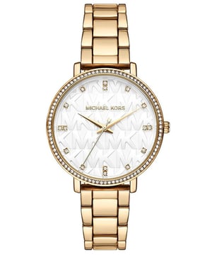 This Michael Kors Pyper Analogue Watch for Women is the perfect timepiece to wear or to gift. It's Gold 38 mm Round case combined with the comfortable Gold Stainless steel watch band will ensure you enjoy this stunning timepiece without any compromise. Operated by a high quality Quartz movement and water resistant to 3 bars, your watch will keep ticking.