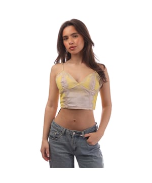 Dames Diesel De-Fulvy Tank Top in geel.- V-hals met plooien.- Verstelbare spaghettibandjes.- Ritssluiting aan de zijkant.- Glitter details.- Ovaal D logo plakkaat.- Bijgesneden.- Stretch-katoen.- 98% Katoen 2% Elastane.- Ref: A13078068KK016