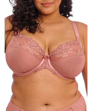 Elomi Teagan Plunge Bra. Underwired non padded plunge bra based on the beloved Matilda Plunge Bra with a low centre front, precision printed embroidery and smooth satin-look elastics. Product is recommended as hand wash only.