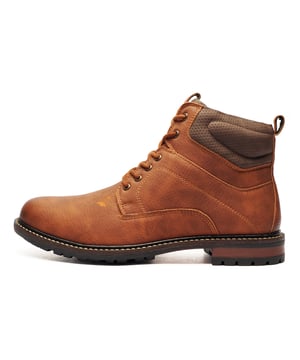 Sophisticated in design the Staynall by Catesby England in a tan brown upper is a true derby boot with a stylish aesthetic. This mens ankle boot features a six eyelet lace-up fastening, a soft interior lining and a cushioned comfort insole to ensure comfortable wear. With its durable rubber outsole and high class upper theyre sure to fit any occasion.

- Synthetic upper
- 6 eyelet lace-up fastening
- Heel pull tab for easy on/off wear
- Padded heel and ankle collar
- Durable rubber outsole
- Catesby England branding