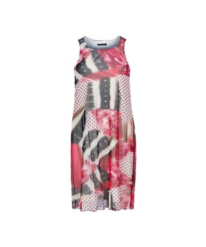 Haz una declaración audaz con este vestido midi sin mangas, que presenta un estampado abstracto en rojo, negro y gris pardo con divertidos lunares sobre una capa de malla de nailon transparente. Completamente forrado en suave jersey 100% algodón para máxima comodidad, este diseño fluido y transpirable combina expresión artística con usabilidad diaria. Ideal para salidas de verano, viajes o looks casual chic, ofrece una silueta favorecedora con un toque gráfico único.