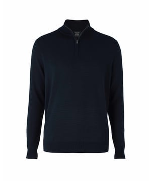 Wrap yourself in unparalleled comfort with this navy quarter zip jumper, crafted from 12-gauge extra-fine non-mulesed Merino wool in navy. The exquisitely soft knit is not only wonderfully warm but also incredibly breathable, making it the ideal layering piece for all seasons. The refined ¼ zip neck adds versatility, allowing you to wear it zipped up for a sharp, sleek finish or open for a more relaxed, effortless look. Luxurious in both feel and appearance, this men's jumper is designed for those who appreciate the finer things in life. 100% Merino wool. 12 gauge extra fine non mulesed merino. Fully fashioned sleeve. Quarter neck zip neck opening. Regular fit. Can be hand washed at 30°C inside out. Reshape whilst wet and dry flat. Do not bleach or tumble dry. Can be dry cleaned. Packaged in a fully recycled bag.