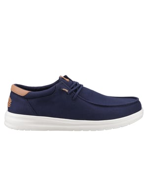 The Hey Dude Paul Shoes combine lightweight comfort with elevated casual styleperfect for wherever the day takes you. Designed with a soft canvas upper, leather detailing, and cushioned interior, they bring an upgraded look to everyday wear. The easy-on system and elastic laces make slipping them on a breeze, while the lightweight rubber traction outsole delivers featherweight comfort and reliable grip. Whether you're heading out for travel or just keeping it casual, these shoes are built to keep you moving with ease.
  Soft canvas upper with leather accents 
  Elastic laces for easy on/off wear 
  Removable foam insole for cushioned comfort
  Lightweight rubber traction outsole for grip and flexibility
  Hey Dude branding