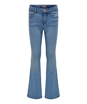 Deze stijlvolle flared jeans is een echte must-have voor coole looks! De aansluitende snit bij de dij zorgt voor een mooie pasvorm, terwijl de uitlopende pijp het ontwerp een trendy flair geeft. Met een normale pasvorm, klassieke rits en knoop zit de broek comfortabel en veilig. Dankzij de riemlussen kun je hem perfect combineren met je favoriete riem. De trendy 5-pocketstijl biedt praktische opbergruimte en maakt de look compleet. Een geweven label aan de binnenkant zorgt voor een subtiele detail. Perfect voor stijlvolle outfits – of je nu sneakers of laarzen draagt!