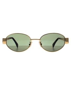 Celine Oval Womens Shiny Endura Gold Green Metal Triomphe CL40235U  Sunglasses feature a bold, sleek metal frame that combines sophistication with modern flair. The iconic Celine logo adds a touch of timeless elegance, perfect for making a statement under the sun.