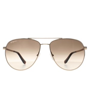 Salvatore Ferragamo Aviator Unisex Gold Gray Gradient SF157S  Sunglasses feature a bold frame that adds sophistication to any outfit. Designed for those who seek both fashion and function, these sunglasses protect your eyes while making a statement.