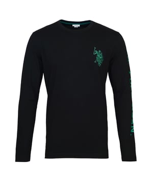 Wunderschönes Langarmshirt mir Rundhals-Ausschnitt aufgestickter Poloreiter und seitlicher Schriftzug auf linkem Ärmel.