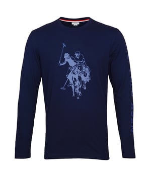 Wunderschönes Langarmshirt mir Rundhals-Ausschnitt aufgestickter Poloreiter und seitlicher Schriftzug auf linkem Ärmel.