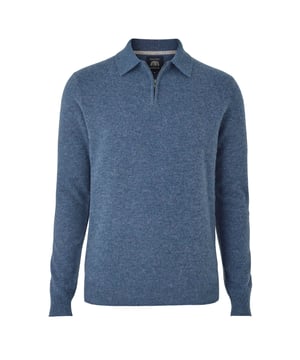 Made from Merino wool blended with cashmere for ultimate luxury and softness, this men’s zip-neck polo shirt will become a mainstay in your everyday wardrobe. Whether you wear it on top of a T-shirt or alone with jeans, it’ll keep you warm in style for just about any occasion. 90% Merino Wool 10% Cashmere. 12 gauge extra fine knitwear. Fully fashioned sleeve.  Regular fit. Can be hand washed inside out. Reshape whilst wet and dry flat. Do not bleach or tumble dry. Can be dry cleaned. Packaged in a fully recycled bag.