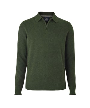 Presented in a dark green that’s easy to style, this men’s zip-neck polo shirt will soon become an indispensable part of your wardrobe. Cut to a regular fit that’s flattering for all builds, it’s made from a breathable Merino wool that’s been blended with cashmere for ultimate softness. 90% Merino Wool 10% Cashmere. 12 gauge extra fine knitwear. Fully fashioned sleeve. Regular fit. Can be hand washed inside out. Re-shape whilst wet and dry flat. Do not bleach or tumble dry. Can be dry cleaned. Packaged in a fully recycled bag.