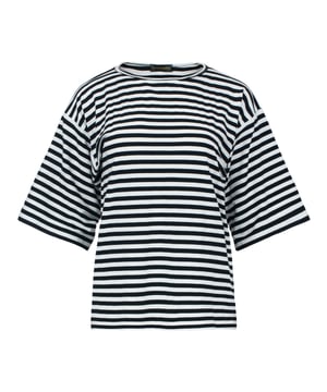 Haz una declaración con este top a rayas de gran tamaño, confeccionado con una mezcla suave y elástica de 92 % viscosa y 8 % elastano para máxima comodidad y transpirabilidad. Diseñado con una silueta relajada en forma de huevo, este top se cae sin esfuerzo para un ajuste favorecedor. El atrevido patrón de rayas anchas en blanco y negro añade un toque moderno y atemporal, perfecto para un estilo informal. Con mangas anchas hasta los codos y escote barco, esta prenda versátil se puede combinar con vaqueros, faldas o pantalones para un look elegante y cotidiano. Largo: 65 cm (talla S).