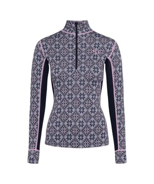 De Longsleeve Rose Half Zip van Kari Traa voor dames biedt uitstekende functionaliteit als onderkleding. Hij heeft een halflange rits aan de voorkant, raglanmouwen en een opstaande kraag voor optimaal comfort. Het materiaal is thermo-actief en warmteregulerend, ideaal voor koude dagen. Een vrouwelijk patroon en de aansluitende pasvorm zorgen voor een stijlvolle look. De verlengde achterkant biedt extra bescherming en warmte. Met zijn geurwerende werking is het longsleeve een betrouwbare metgezel voor een- en meerdaagse tours.