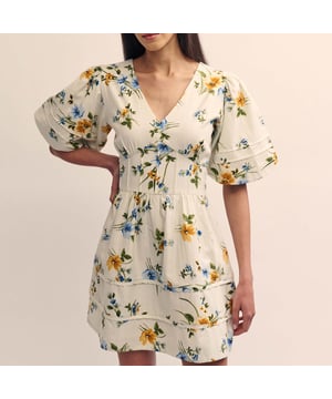 Womens Nobody's Child Floral Clover Mini Dress in white multiClover is back  but this time we’ve made her mini. Featuring a puff sleeve frame with delicate pleat detailing. Sprawling with wildflowers  she’s just what you need for that garden party. Wear with your favourite barely-there heels.- V-neck- Short puff sleeves- Panelled waist designed to flatter- Concealed zip fastening- Lightly lined so the fabric falls beautifully- Main fabric: 95% Organic Cotton  5% Linen.  Lning:100% Organic Cotton.  Machine washable.- Ref: D241447MLT