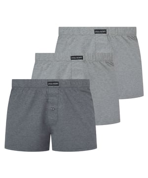 Mens Lyle And Scott 3 Pack of Woven Boxers in grey.- Elasticated waistband.- Button fly.- Woven tab branding.- 95% Cotton  5% Elastane.- Ref: TEMI0031We regret that underwear is non-returnable due to hygiene reasons.