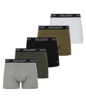 Heren Lyle And Scott 5-pack Core Trunks in meerdere kleuren.- Elastische tailleband met merkopdruk.- Katoen stretch.- 95% Katoen 5% Elastaan.- Ref: MILLER632Wij betreuren het dat ondergoed om hygiënische redenen niet kan worden geretourneerd.