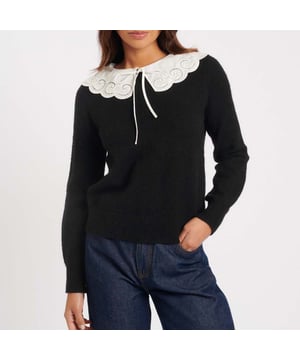 Womens Nobody's Child Broderie Anglaise Collar Knitted Jumper in black.So-now  so cosy. Expertly crafted from a blend of recycled materials  this is cold-weather dressing but with a stylish twist. We’re obsessed with the detailed statement collar that comes together with a tie fastening. Wear yours with absolutely everything. • Round neck• Drop collar• Tie fastening• Long sleeves• Ribbed trims• We recommend folding your knits to avoid any unwanted stretching62% Recycled Polyester  15% Recycled Acrylic  13% Lyocell  8% Polyamide.  Machine washable.Ref: K242466BLK