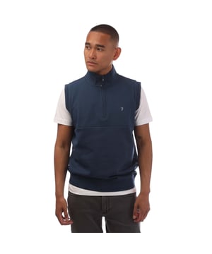 Heren Farah Clint Midlayer Gilet in donkerblauw.- Hoge hals geribbelde kraag.- Mouwloos.- Geribbelde zoom.- Farah Golf vlag tab handtekening.- Zacht wafel textuur paneel op de borst.- Juk: 54% Katoen 46% Polyester. Lichaam: 51% Polyester 49% Katoen. - Ref: FHTOP1059TEAL