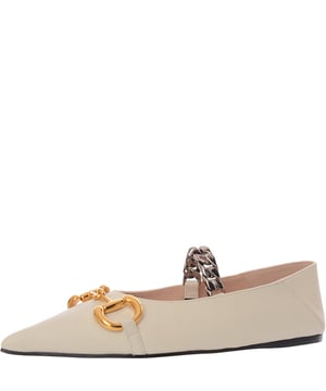 Gucci Women's Deva Embellished Leather Flats with Collapsible Heel â€“ Neutral
Refined flats with a point toe, embellished details, and convertible heel.