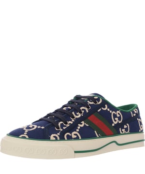 Gucci Women's Tennis 1977 Logo-Embroidered Canvas Sneakers â€“ Blue
Retro-inspired canvas sneakers featuring embroidered logos and signature webbing.