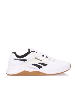 Reebok Nano X4 Trainers in wit zwart.- Lichtgewicht FLEXWEAVE bovenwerk van geweven textiel.- Vetersluiting.- Middenvoetventilatie.- Floatride Energy Foam demping.- Rubberen zool.- Slijtvaste rubberen buitenzool.- Ref: 100074186