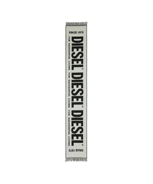 Heren sjaal van gemêleerde wol met 'Diesel For Successful Living' jacquarddessin. Afgerand met franje.