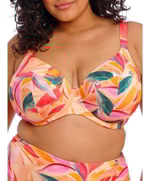 Elomi Sancho Beach Plunge Bikini Top. Underwired non padded swimwear top with adjustable straps, powernet back lining for extra support, made with Lycra Xtra Life and fully lined. This product is recommended as hand wash only.