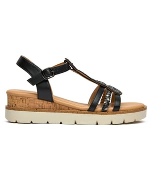 Sandalias Lotus Shannon negras para mujer con suela de goma. Incluyen: cuña de 3 cm, entresuela y plantilla cómodas.