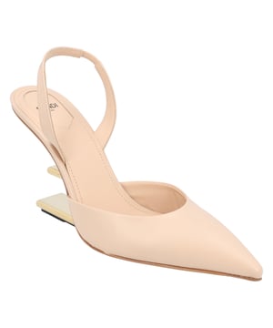 Fendi First slingbacks with a tapered toe and ankle strap. Made of pale pink leather. Diagonal F-shaped sculpted heel in gold-coloured metal.
 Made in Italy
 

 Composition: 100%calfleather, inside:100%lambleather
 

 Measurements:
 Heel height : 95 mm Measurments:  height: 95 mm