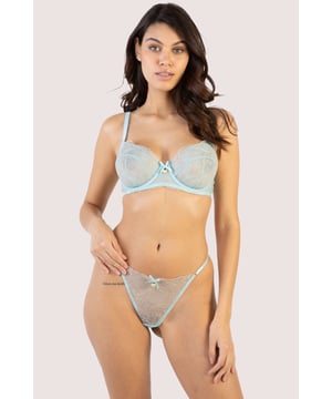 Intimate moments have never looked so good in our beautiful Ayaka... The Ayaka Blue Wave Embroidery Balconette Bra features soft baby blue mesh cups with a delicate shimmery gold embroidery overlay. The gold embroidery design represents waves with a little gold seashell charm in the centre for the full beachy look. The cups are underwired with beautiful baby blue satin for a luxe finish, and the straps are adjustable to ensure the perfect fit. Match the Ayaka Balconette Bra with the Ayaka Suspender Belt and Tanga Thong or Brief for the lingerie set of dreams.




Blue and Gold Embroidered Balconette Bra
Balcony Style
Underwired
Soft Baby Blue Mesh
Shimmer Gold Embroidery
Adjustable Straps
Blue Satin Bow
Gold Seashell Charm




Main 1: 52% Polyester 40% Polyamide 8% Metallised Fiber. Main 2: 81% Polyamide 19% Elastane. Main 3: 96% Polyester 4% Elastane. Lining 1: 100% Polyamide. Lining 2: 100% Polyester. Excluding Trims.