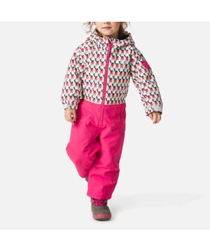 100% Polyester. The kids' Flocon Ski Suit offers head-to-toe insulation for skiers aged two to six. A waterproof, breathable membrane sheds cold, wet weather while wicking moisture away from the skin. The adjustable hood and cuffs offer room to grow and extend wear through multiple seasons